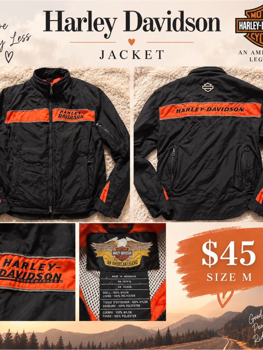 Harley-Davidson Black and Orange Lightweight Shirt Jacket